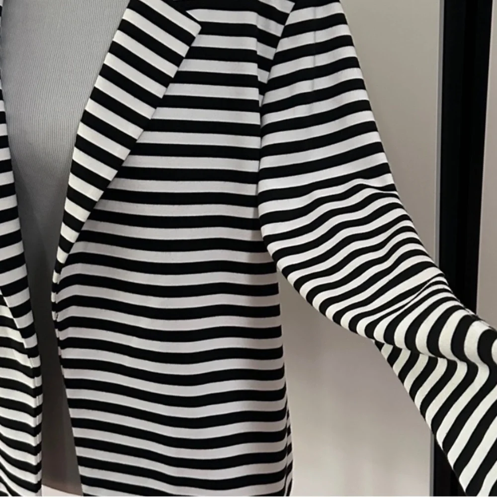 Chico’s Black & White Striped Open-Front Jacket - Picture 7 of 11
